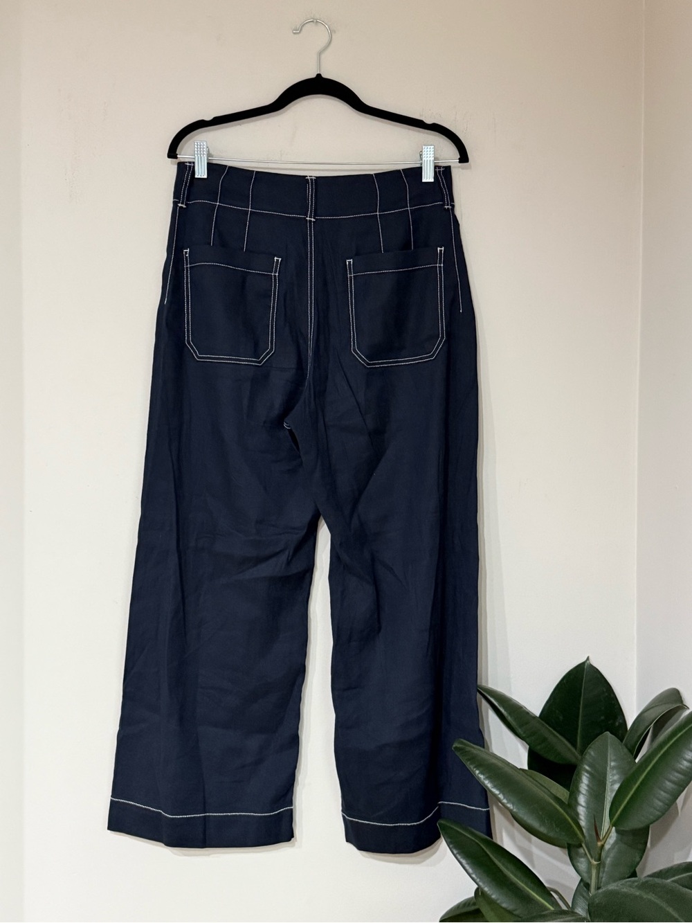 Anthropologie Maeve The Colette Navy Linen Blend Wide Leg Pants Size 29 - Picture 5 of 6